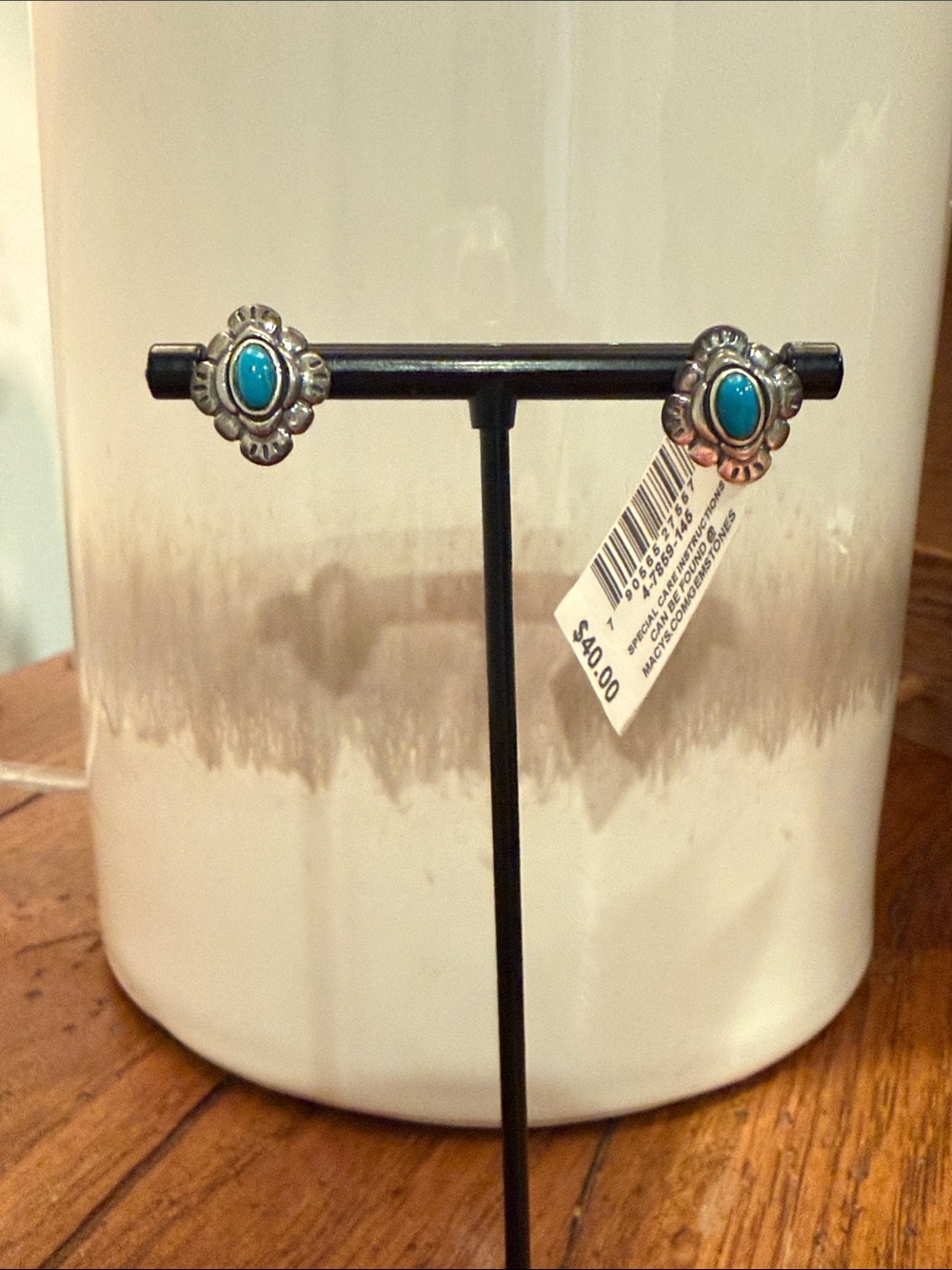 Sterling Silver Turquoise Concho Stud Earrings 925 Southwestern Style